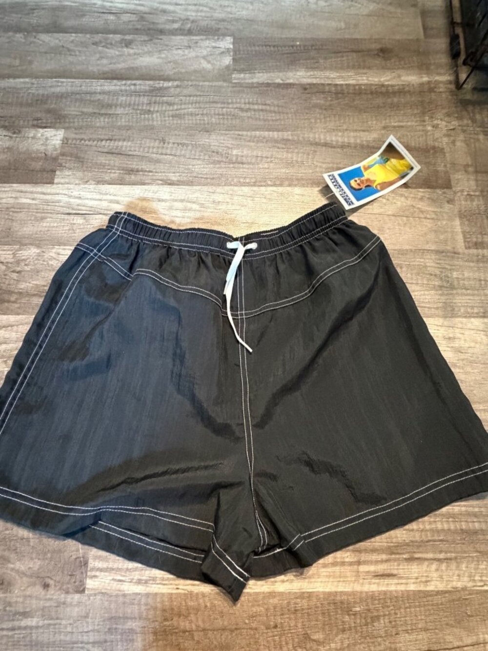 Jantzen Sport Mens Black Swim Shorts With White Stitching Elastic Waistband & Ad